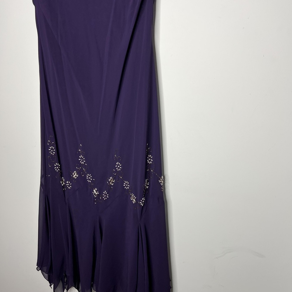 S.L. Fashions Dress Womens 18W Purple Beaded Chiffon Handkerchief Hem Evening - Picture 3 of 12